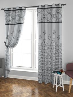 At Home by Nilkamal - Grace Jacquard Door Curtains|Set of 2 Panels|Size - 7ft|Black