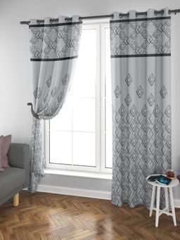 At Home by Nilkamal - Grace Jacquard Diamond Long Door Curtains Set of 2 (Black)