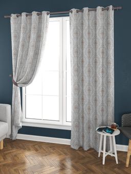 At Home by Nilkamal - Grace Jacquard Allover Damask Long Door Curtains Set of 2 (Off White)