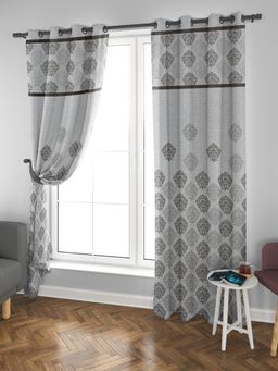 At Home by Nilkamal - Grace Jacquard Door Curtains|Set of 2 Panels|Size - 7ft|Brown