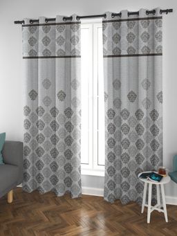 At Home by Nilkamal - Grace Jacquard Damask Long Door Curtains Set of 2 (Brown)