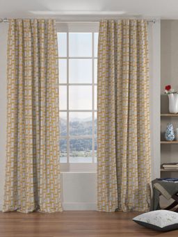 At Home by Nilkamal - Grace Jacquard Rectangle Long Door Curtains Set of 2 (Mustard)