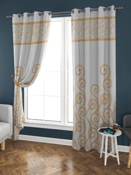 At Home by Nilkamal - Grace Jacquard Scroll Door Curtains Set of 2 (Mustard)
