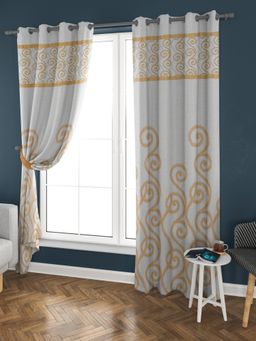 At Home by Nilkamal - Grace Jacquard Scroll Long Door Curtains Set of 2 (Mustard)