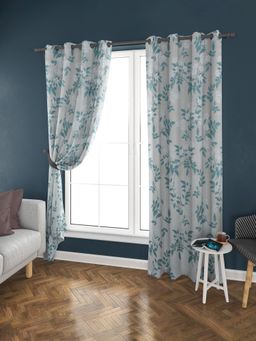 At Home by Nilkamal - Grace Jacquard Door Curtains|Set of 2 Panels|Size - 7ft|Sea Green
