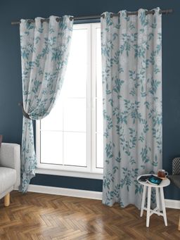 At Home by Nilkamal - Grace Jacquard Leaf Long Door Curtains Set of 2 (Green)