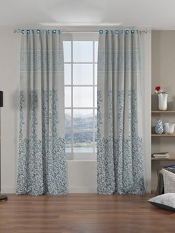 At Home by Nilkamal - Grace Jacquard Door Curtains|Set of 2 Panels|Size - 7ft|Sea Green