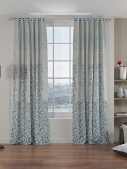 At Home by Nilkamal - Grace Jacquard Window Curtains|Set of 2 Panels|Size - 5ft|Sea Green