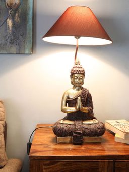 At Home by Nilkamal - Meditating Buddha Table Lamp (Brown and Gold)