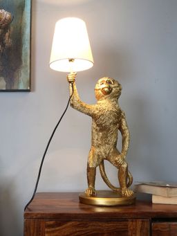 At Home by Nilkamal - Monkey Table Lamp (Black and Gold)