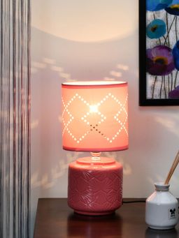 At Home by Nilkamal - Ceramic Textured Table Lamp (Pink)