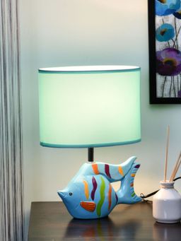 At Home by Nilkamal - Ceramic Fish Table Lamp (Blue)