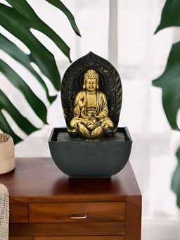 At Home by Nilkamal - Buddha On Leaf Throne Water Fountain (Gold)