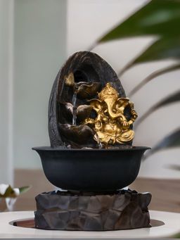 At Home by Nilkamal - Leaf Ganesha Water Fountain|Set of 1|Size - 25 cm x 31 cm| Gold