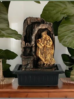 At Home by Nilkamal - Radha Krishna Water Fountain|Set of 1|Size - 31 cm x 40 cm| Gold
