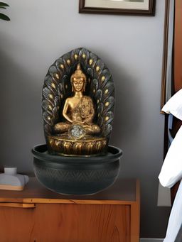 At Home by Nilkamal - Buddha Peacock Water Fountain|Set of 1|Size - 27 cm x 40 cm| Gold
