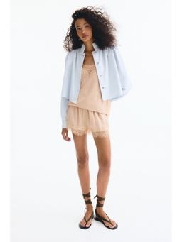 H&M - Women Pink Lace-Trimmed Viscose Shorts