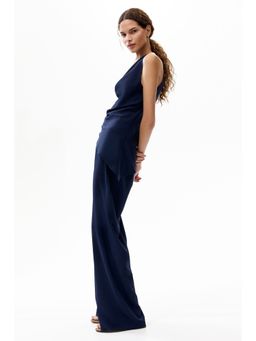 H&M - Women Blue Straight Crepe Trousers