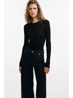 H&M - Women Blue Wide High Waist Ankle Jeans