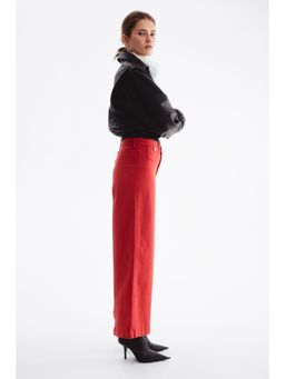 H&M - Women Red Wide High Waist Ankle Jeans