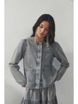 H&M - Women Grey Puff-Sleeved Denim Jacket