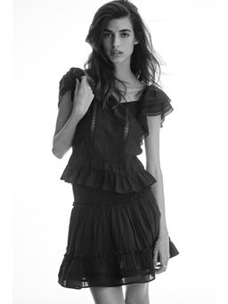 H&M - Women Black Tiered Viscose-Blend Skirt