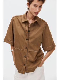H&M - Women Beige Short-Sleeved Shirt