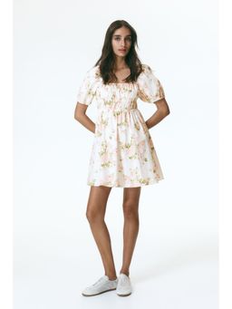 H&M - Women White Puff-sleeved poplin dress