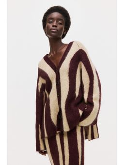H&M - Women Purple Jacquard-Knit Mohair-Blend Cardigan