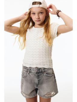 H&M - Girls Grey Relaxed Fit Denim shorts