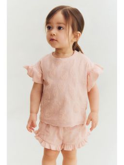 H&M - Girls Pink 2-Piece Frilled Terry Set
