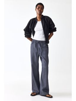H&M - Women Blue Straight Drawstring Trousers