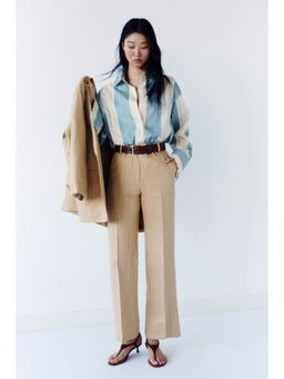 H&M - Women Beige Tailored Linen-Blend Trousers