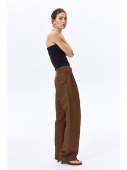 H&M - Women Brown Tapered Linen-Blend Trousers