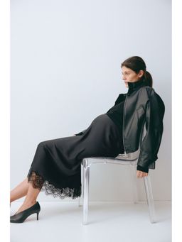 H&M - Women Black MAMA Lace-Trimmed Satin Skirt