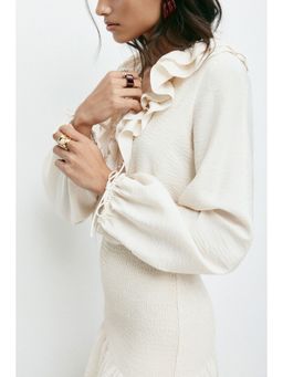 H&M - Women Beige Flounced Crape Dress