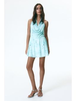 H&M - Women Turquoise Cowl-Neck Halterneck Dress