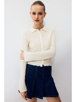 H&M - Women Beige Textured Jersey Polo T-Shirt