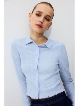 H&M - Women Blue Textured Jersey Polo T-Shirt