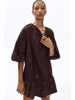 H&M - Women Brown Lace-Inset Tunic Dress