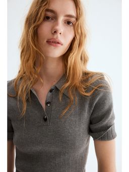 H&M - Women Grey Pointelle-knit top