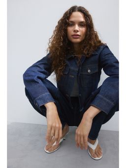 H&M - Women Blue Cropped denim jacket