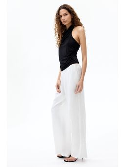 H&M - Women White Wide Linen-Blend Trousers