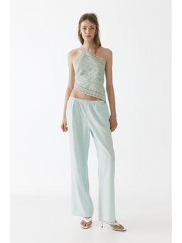 H&M - Women Turquoise Wide Linen-Blend Trousers