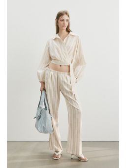H&M - Women White Wide Linen-Blend Trousers