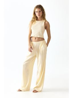 H&M - Women Yellow Wide Linen-Blend Trousers