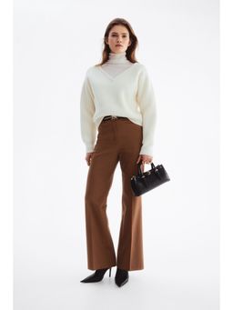 H&M - Women Brown Belted bootcut trousers