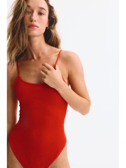 H&M - Women Red Padded-Cup High Leg Swimsuit