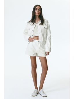 H&M - Women White Raw-Edge Denim Shorts