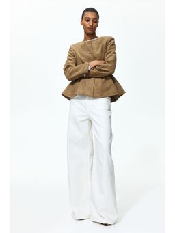 H&M - Women Beige Collarless Peplum Jacket
